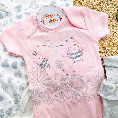 CONJ. DE MALHA 3 PEÇAS - Abelha Fofa com Tule - Rose e Mescla